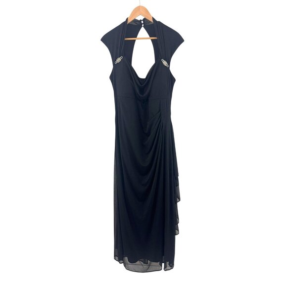 R&M Richards Black Sparkly Mesh Cascade Ruffle Long Gown Dress Size 16W 1X Plus - Picture 11 of 14